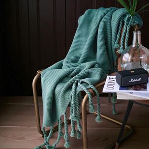 Manta Encaje De Lana Gruesa Tejida A Mano Premium 150x230cm Verde