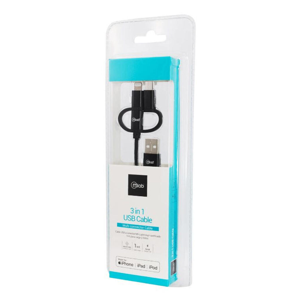 Cable Mlab 3 En 1 Usb A Micro Usb Tipo C Y Lightning 1 Metro image number 1.0