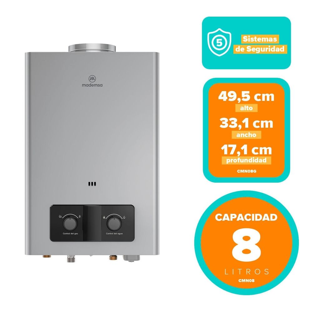 Calefont Gas Licuado 8 Litros Tiro Natural Ionizado Cmn08g image number 1.0