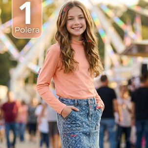 Polera Camiseta Bamb&uacute; Salm&oacute;n Cuello Beatle Primera Capa Manga Larga Ni&ntilde;a