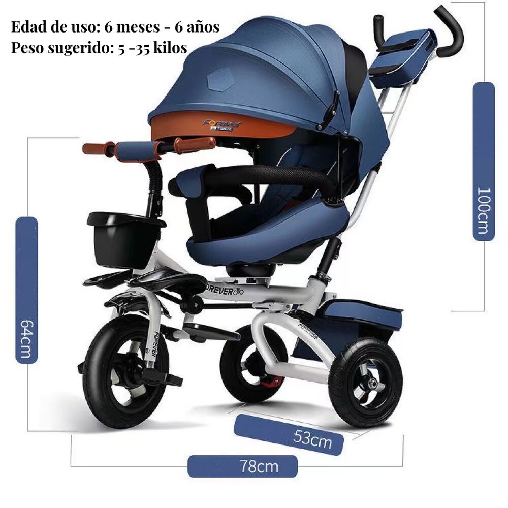 Triciclo Reversible Y Plegable Con Accesorios Gris Lubabycas image number 7.0