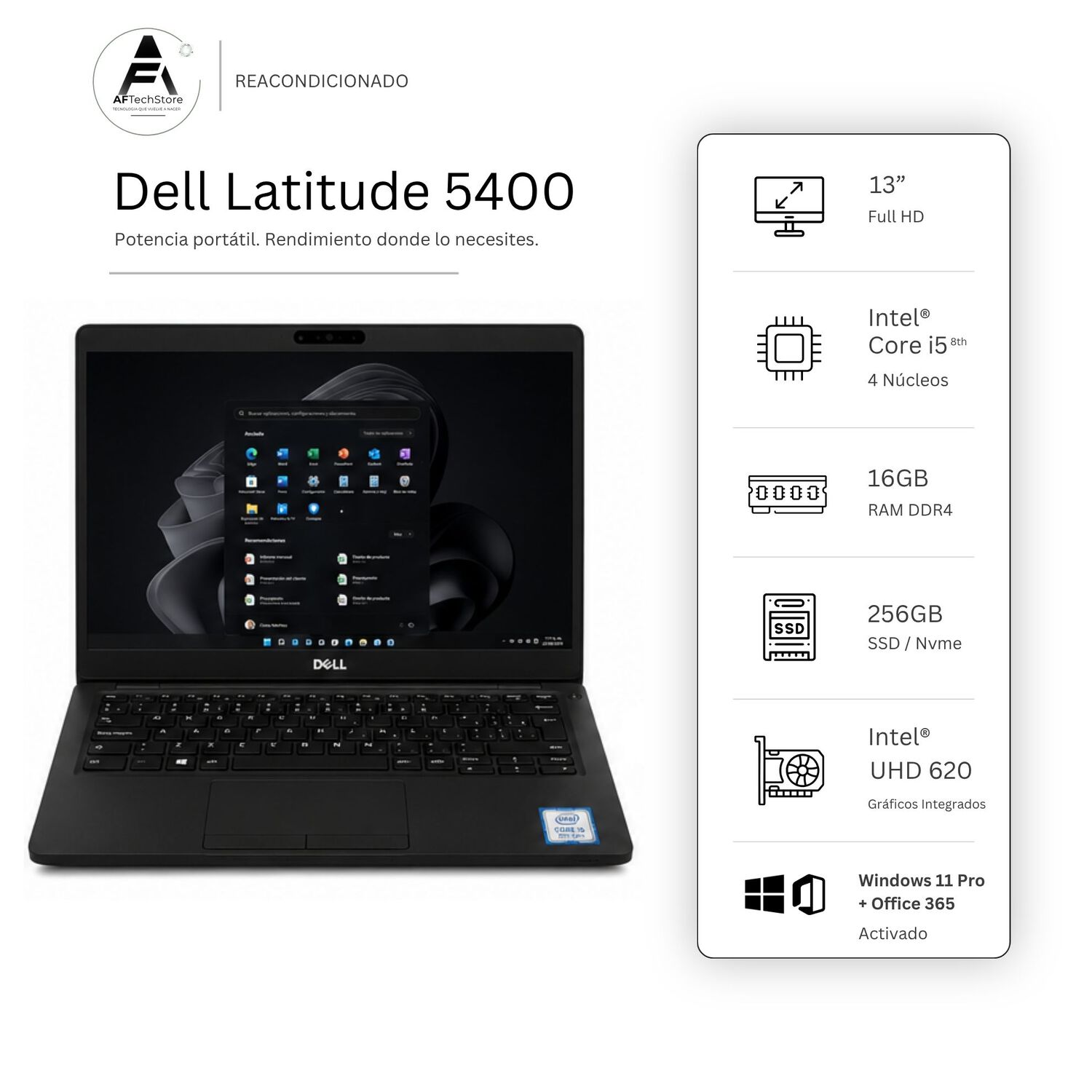 Notebook Dell 5400 I5 8th 16gb 256gb - Win11 Office - Reacondicionado Profesional