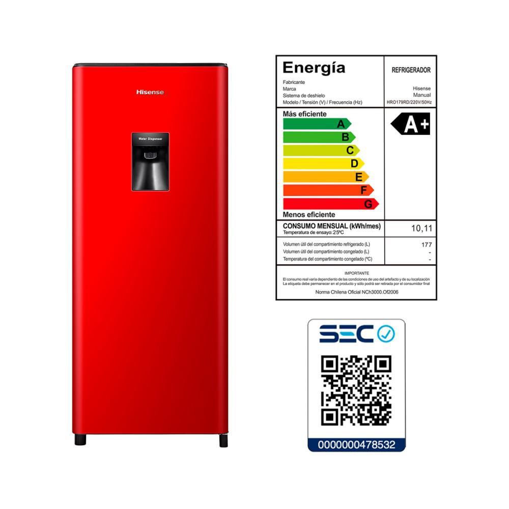Refrigerador Monopuerta Hisense HRO179RD / Frío Directo / 177 Litros / A+ image number 7.0