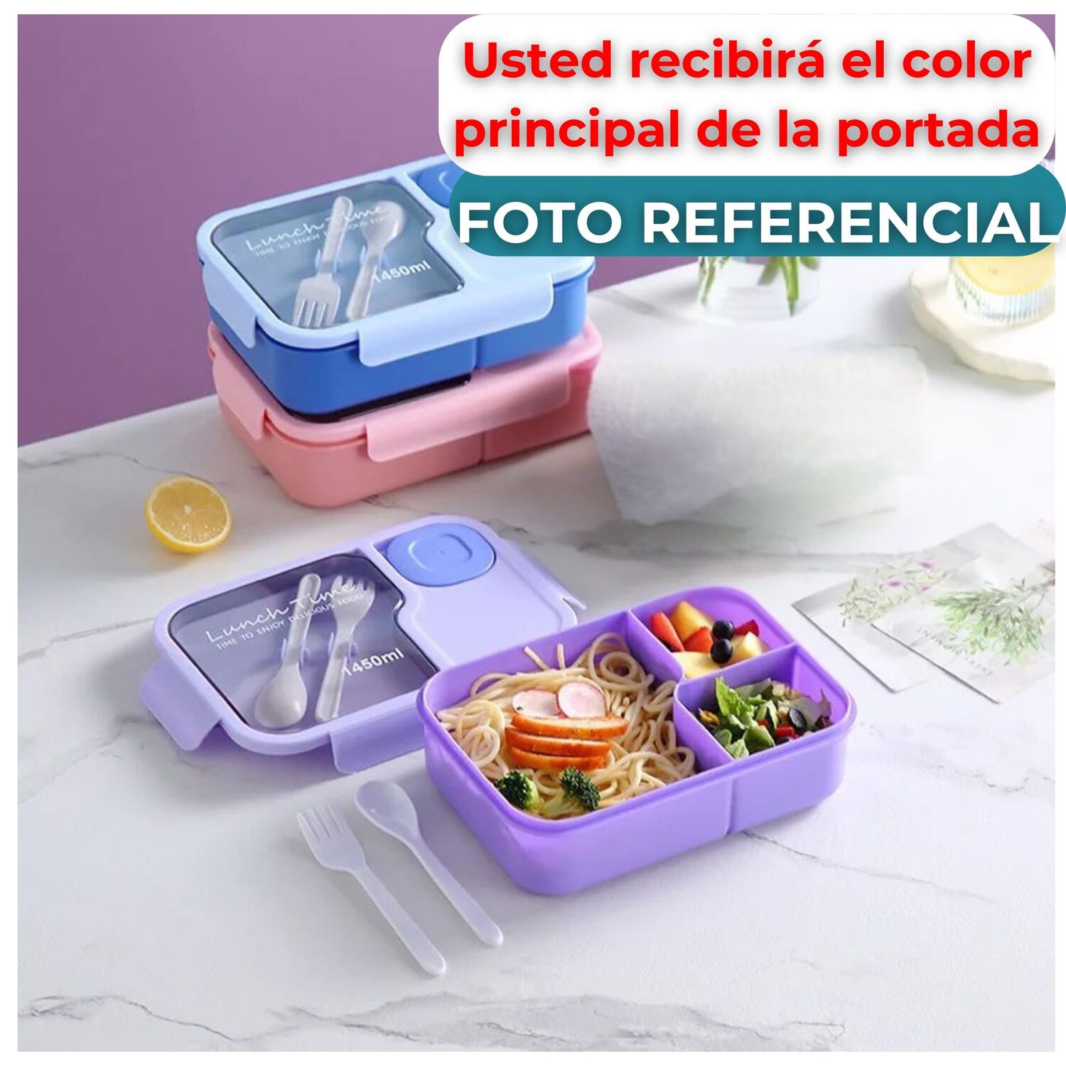 Fiambrera Bento Contenedor De 1450 Ml + Cubiertos T&aacute;per Pl&aacute;stico Blue image number 2.0