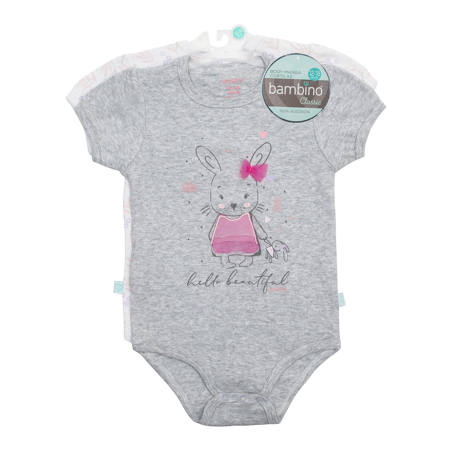 Bodys Manga Corta Set 2 Piezas Bambino 100% Algod&oacute;n Rosado image number 0.0