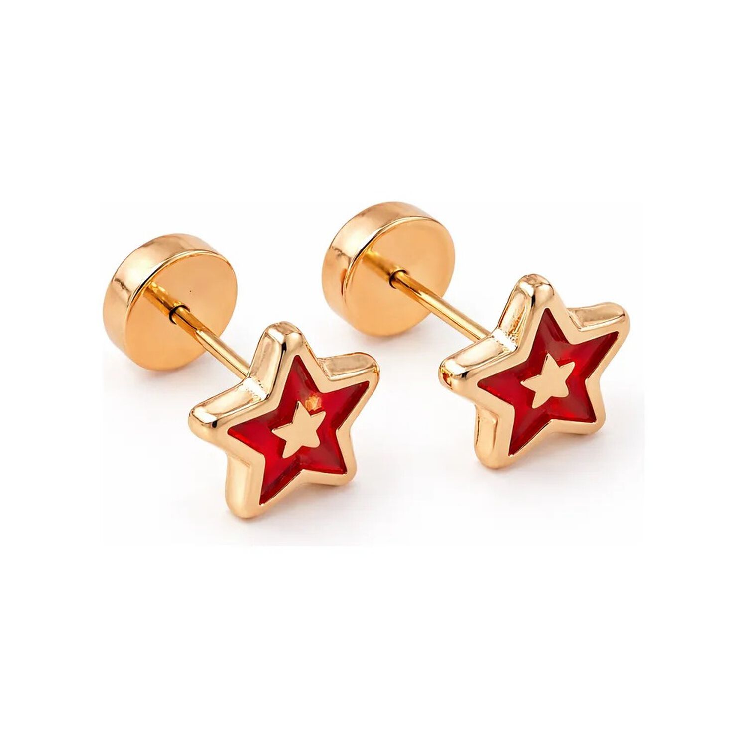 Aros Abridores Estrella Colores 5mm Oro 14k Beb&eacute; Ni&ntilde;a Rojo image number 0.0