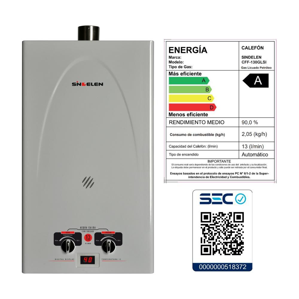 Calefont Sindelen CFF-130GLSI / Tiro Forzado / Gas Licuado / 13 Litros image number 2.0