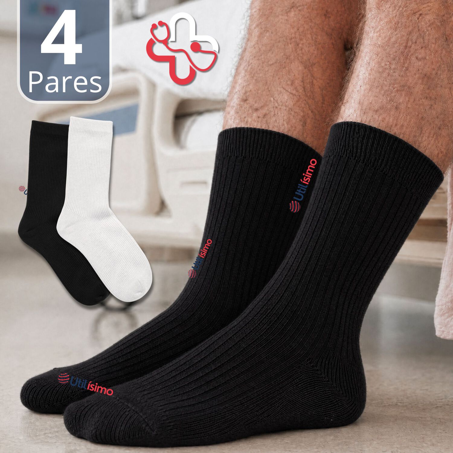 Pack 4 Pares Calcetines Diab&eacute;ticos Hombre Algod&oacute;n Suave Colores Surtidos Protecci&oacute;n image number 0.0