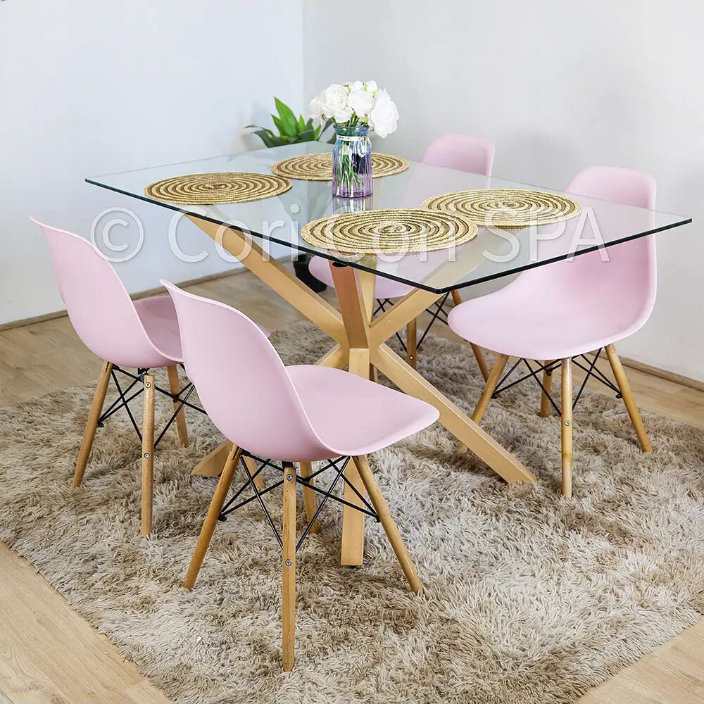 Juego De Comedor Madrid 140x80cms + 4 Sillas Eames Rosa image number 0.0