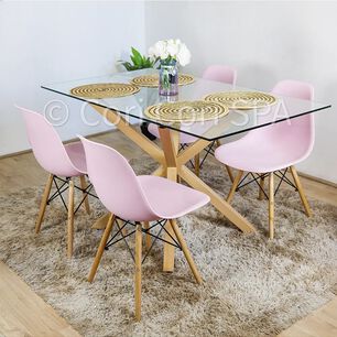 Juego De Comedor Madrid 140x80cms + 4 Sillas Eames Rosa