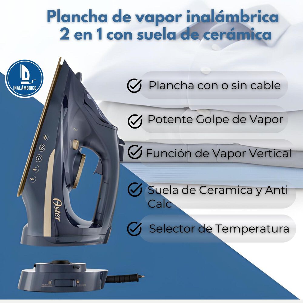 Plancha De Vapor Inalámbrica Oster 2 En 1 Con Suela De Cerámica Gcstcc5000 image number 1.0