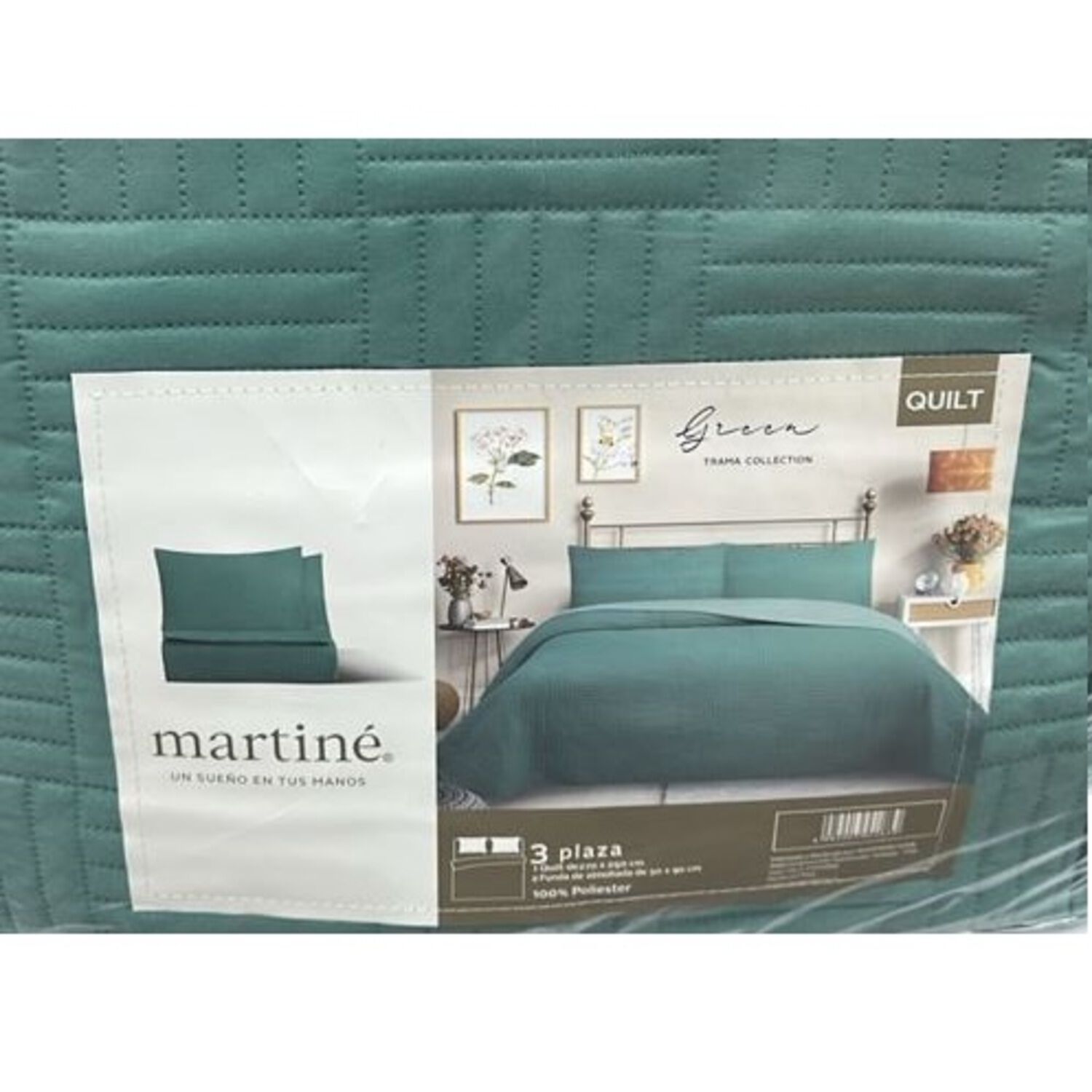Cubrecama Quilt Reversible 3 Plazas Color Verde Trama Collection image number 1.0