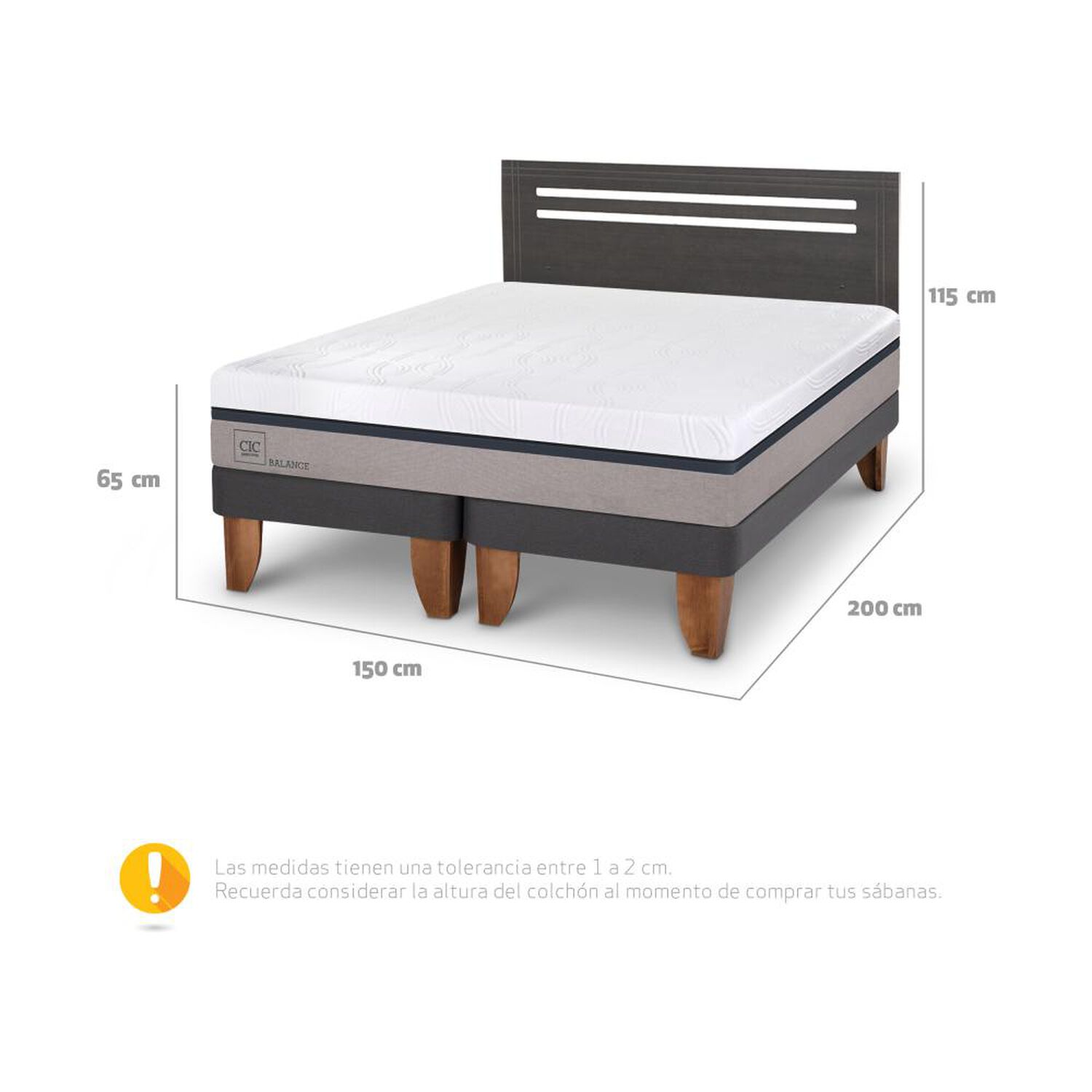 Cama Europea Cic Balance / 2 Plazas / Base Dividida + Respaldo image number 3.0