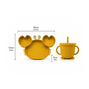 Set Alimentacion Bebe Silicona Plato Cangrejo