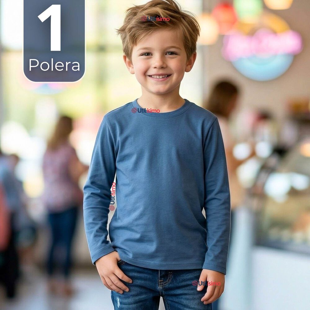 Polera Camiseta Bamb&uacute; Azul Claro Cuello Redondo Primera Capa Manga Larga Ni&ntilde;o image number 0.0