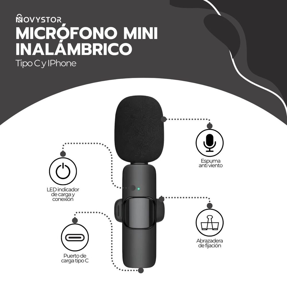 Micrófono Inalámbrico Con Adaptador Celular Tipo C Y Iphone image number 1.0