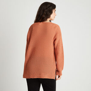 Sweater Con Lurex Cuello Redondo Terracota