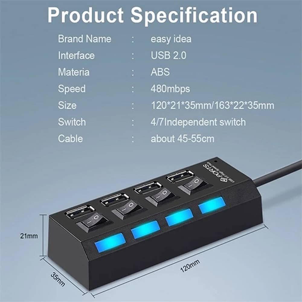 Multipuerto Hub 7 Usb Extension 7 Puertos Extensor Botones De Encendido Notebook O Pc Usb Switch Extensor Con Cable Y Power Adapter image number 4.0