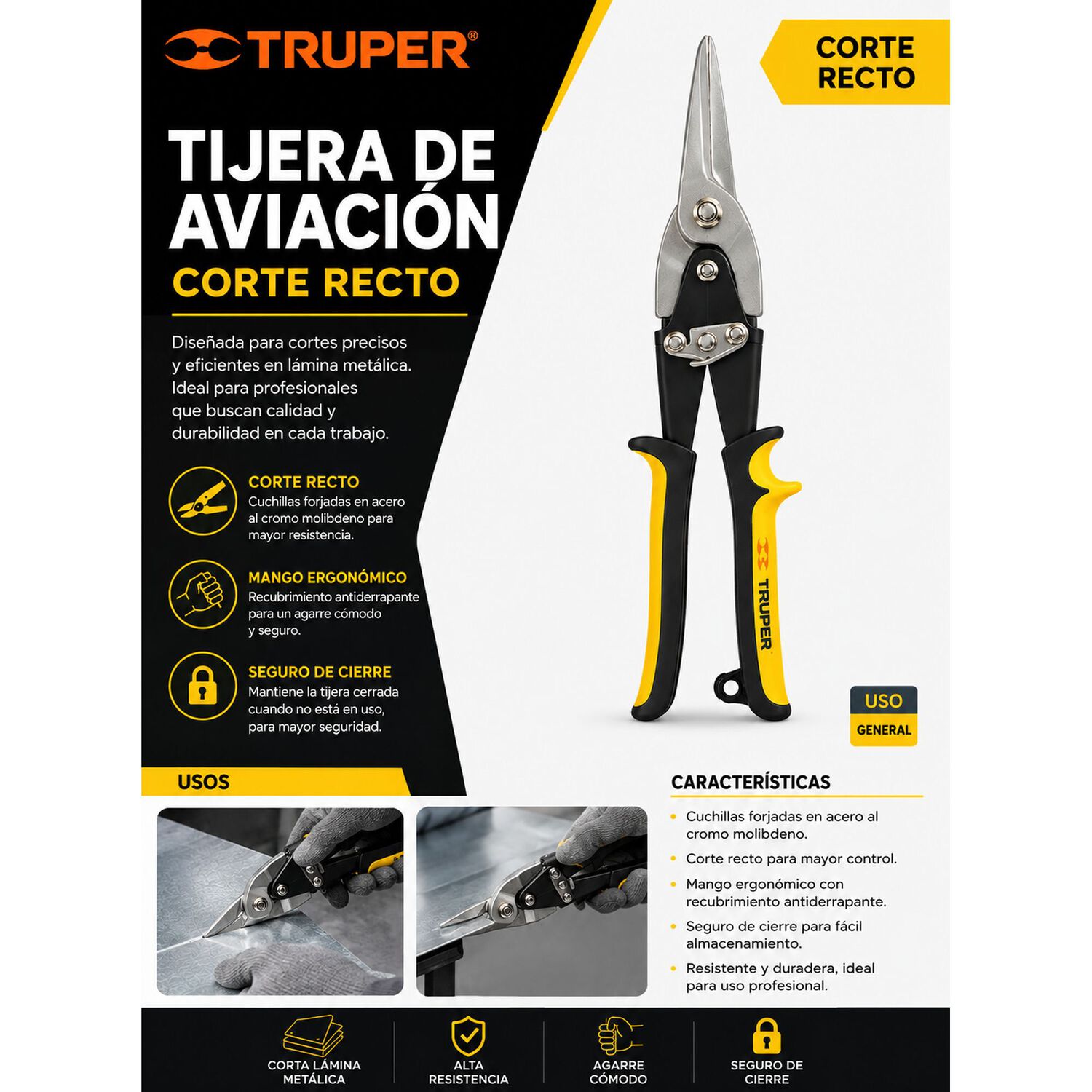 Tijera De Aviaci&oacute;n Corta Lata Corte Recto Truper Profesional image number 2.0
