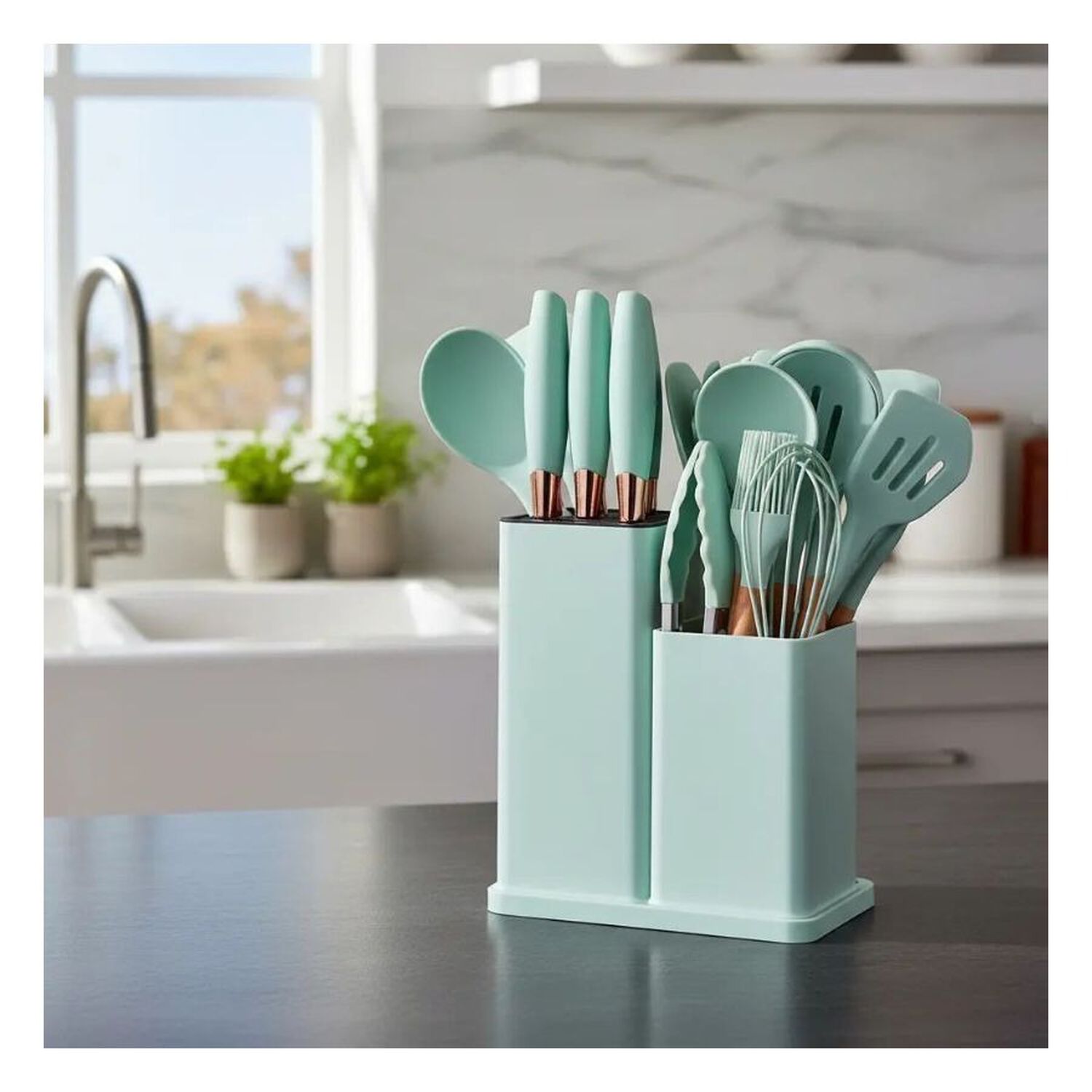 Set 19 Utensilios Juego De Cocina Silicona Antiadherentes Verde Claro image number 6.0
