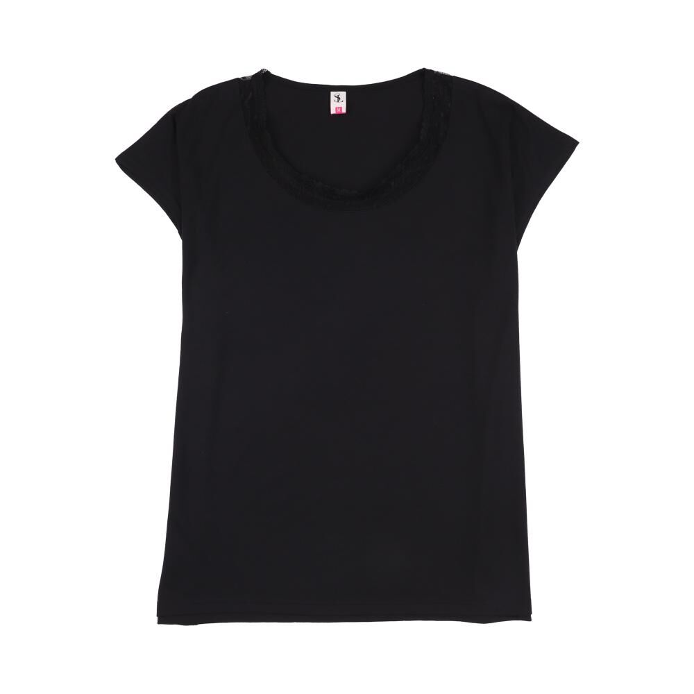 Polera Manga Corta Cuello Redondo Aplicaci&oacute;n Lace Mujer Sexy Large image number 0.0