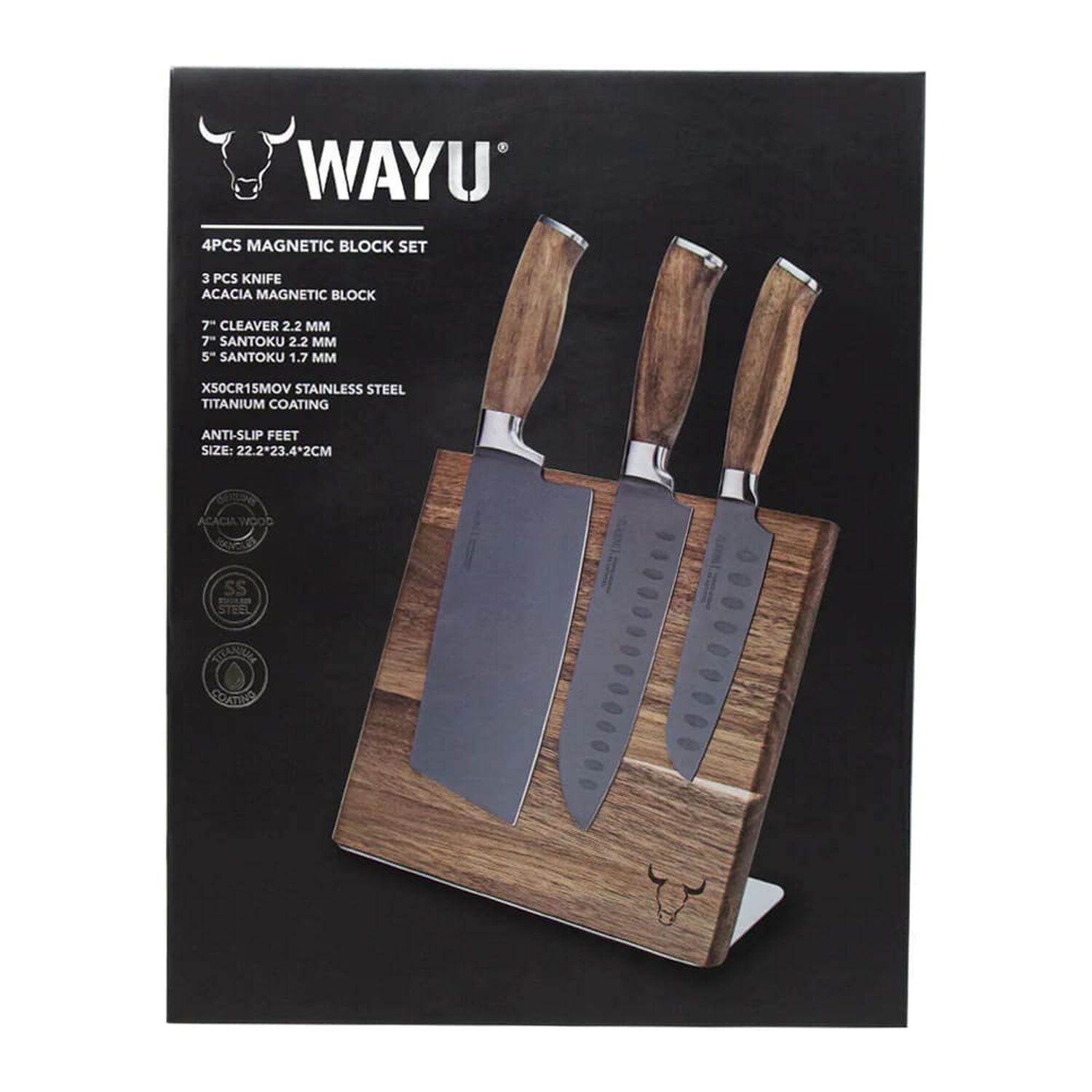 Block Magn&eacute;tico Wayu Madera Acacia Con 3 Cuchillos Premium image number 4.0