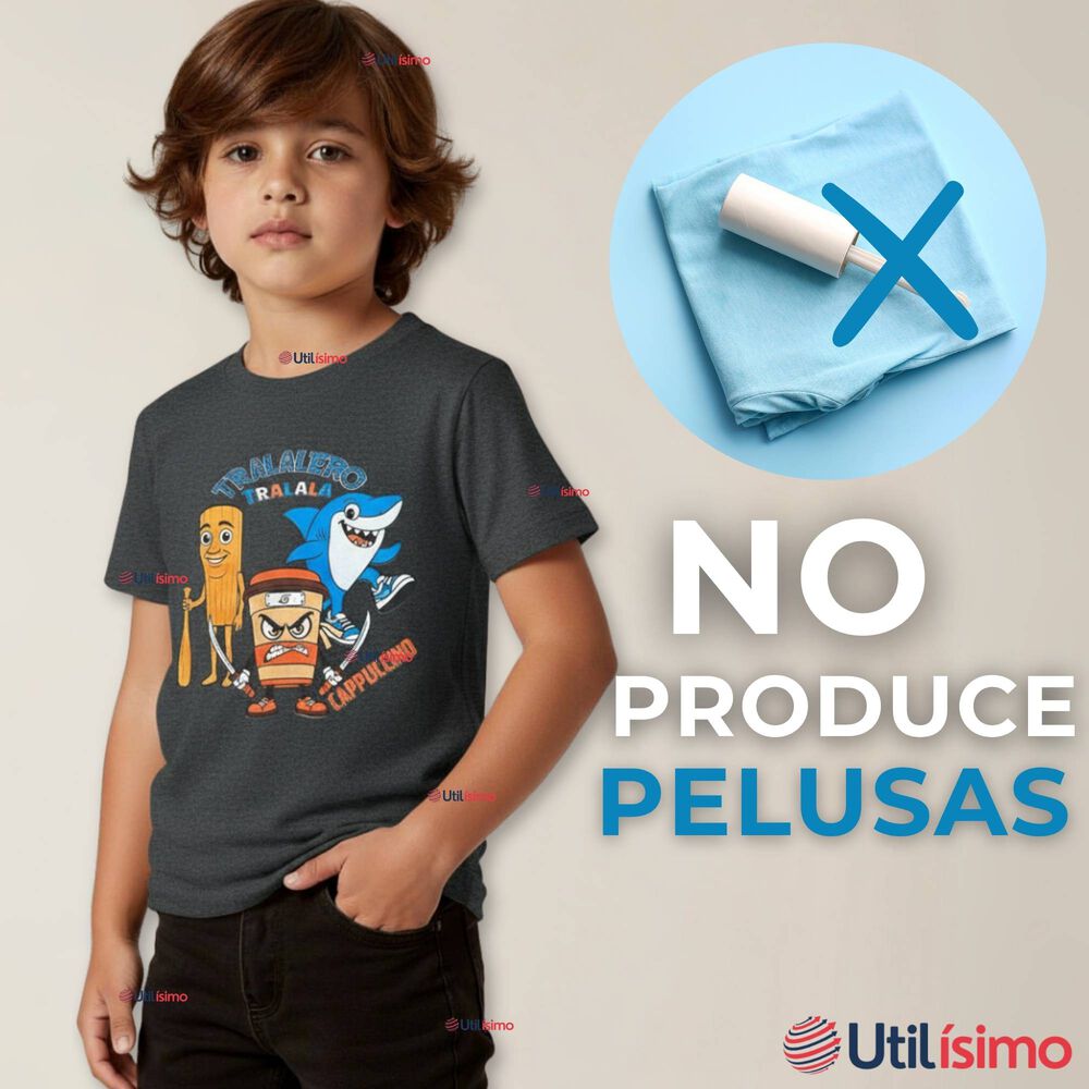 Polera Brainrots 100% Algodón Manga Corta Niño Tralalero Gris Oscuro image number 7.0