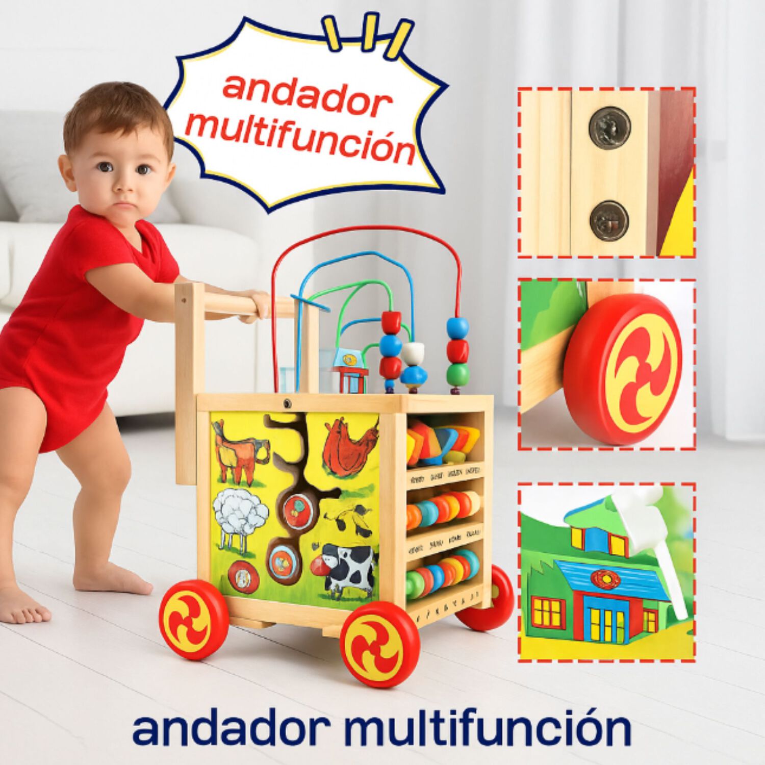 Andador Educativo De Madera Con Actividades Para Beb&eacute;s image number 7.0