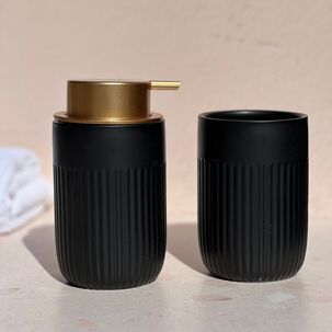 Set 2 Accesorios De Ba&ntilde;o Dispensador De Jab&oacute;n Y Vaso Cer&aacute;mica Negro
