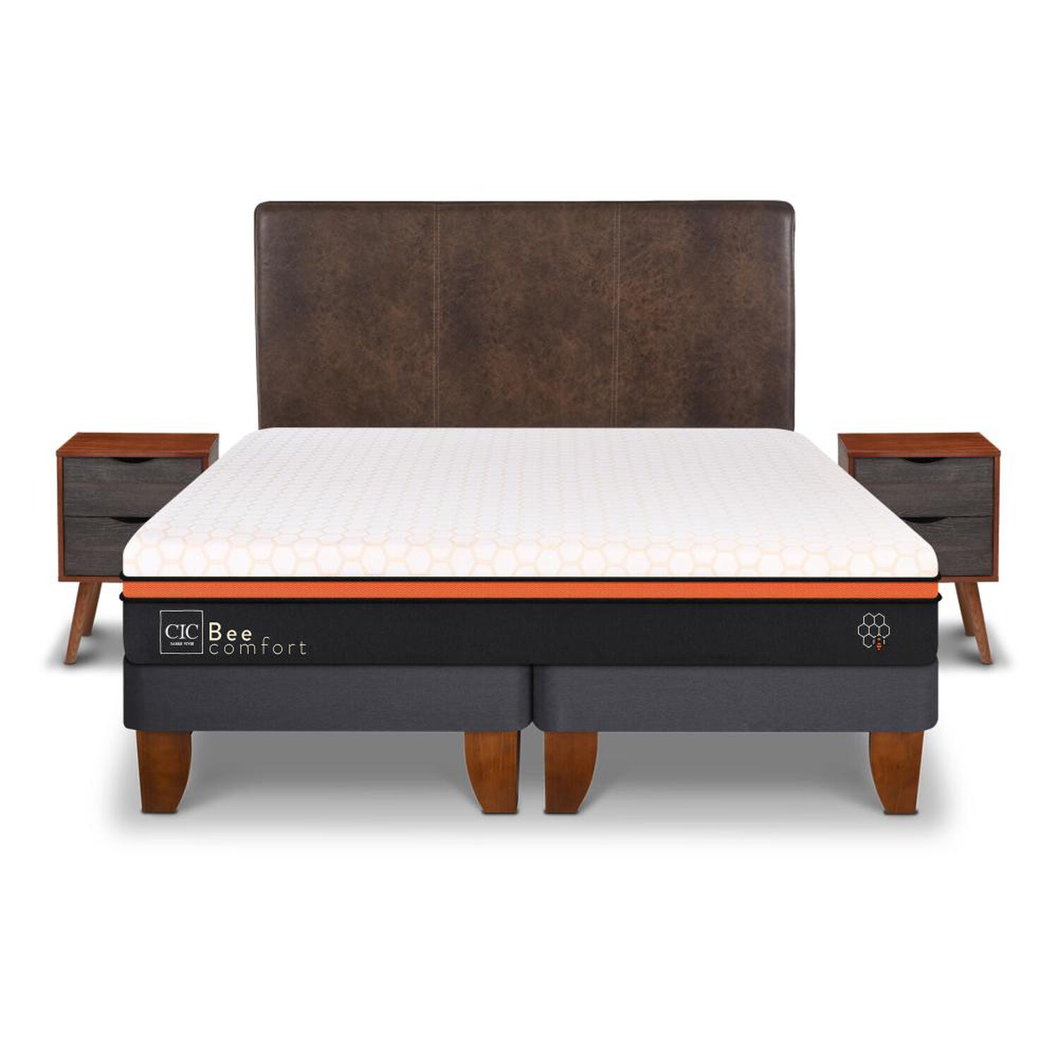 Cama Europea Cic Bee Comfort / 2 Plazas / Base Dividida + Set De Maderas image number 0.0