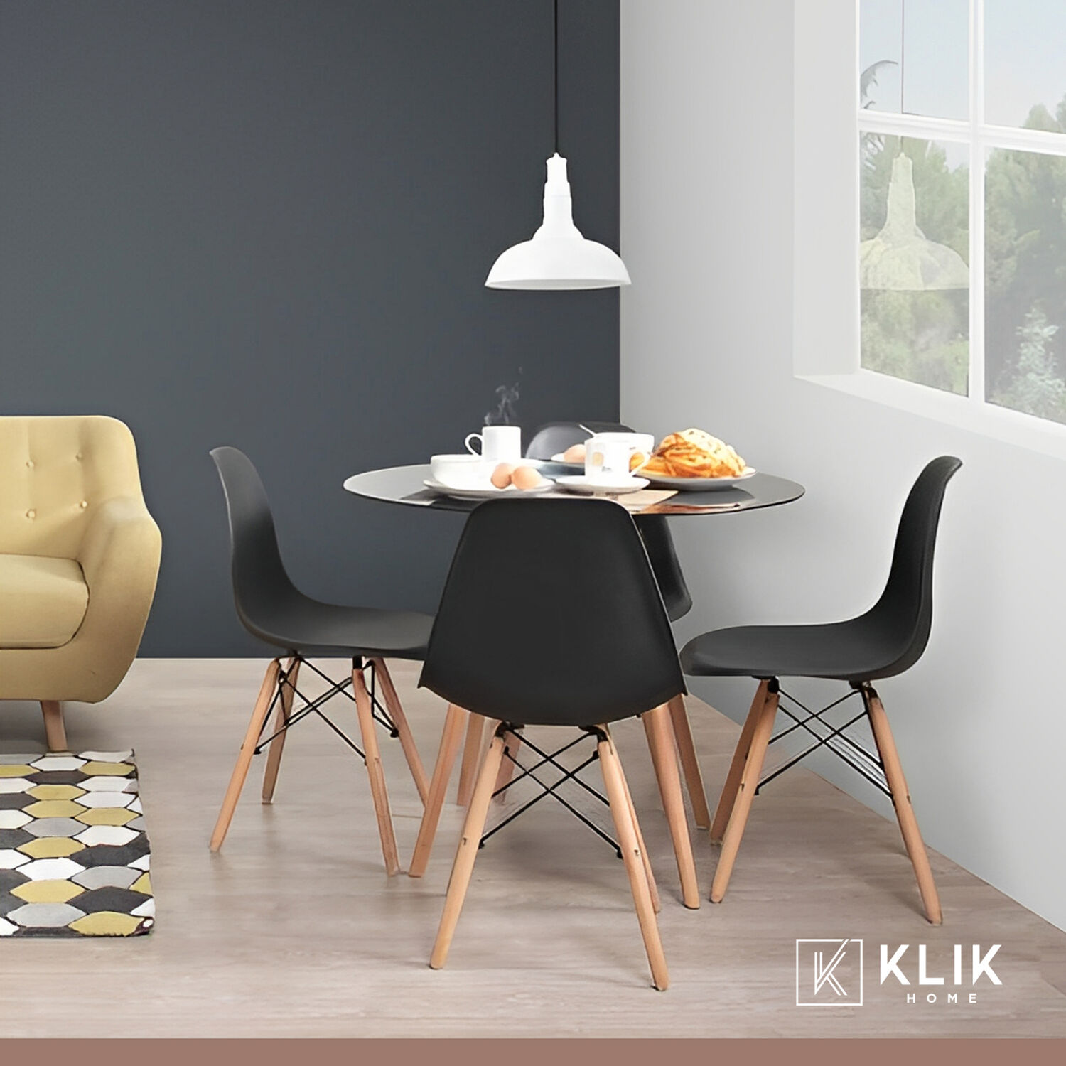 Comedor Mesa Eames Redonda Negra 80cm + 4 Sillas Eames Negra image number 7.0