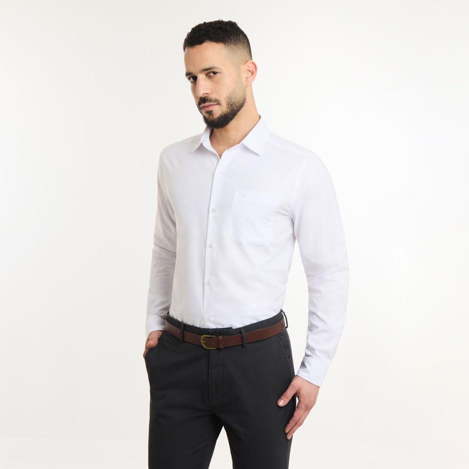 Camisa Lisa Slim Manga Larga Hombre Az Black image number 2.0