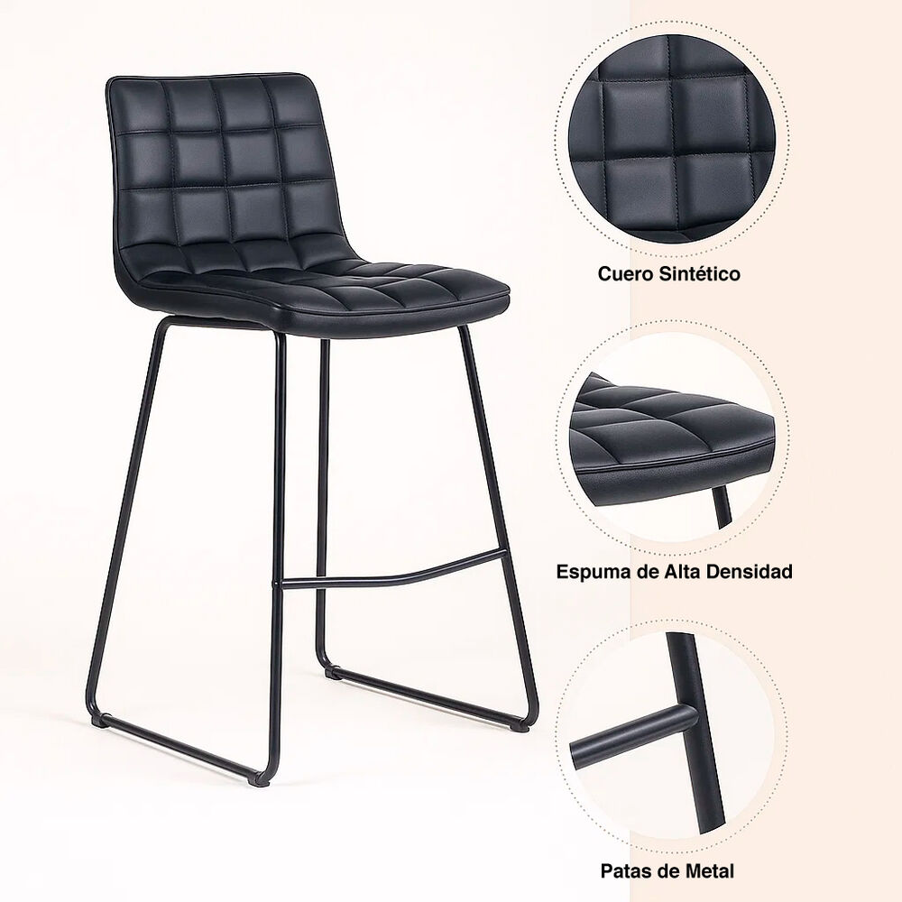 Taburete Alto Milano Cuero Sintetico Con Patas Metálicas Estilo Industrial image number 4.0
