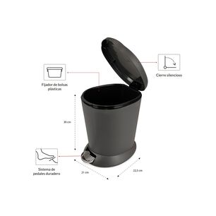 Basurero Con Pedal 6 Litros Ba&ntilde;o Cocina Cierre Suave Gris Nautica