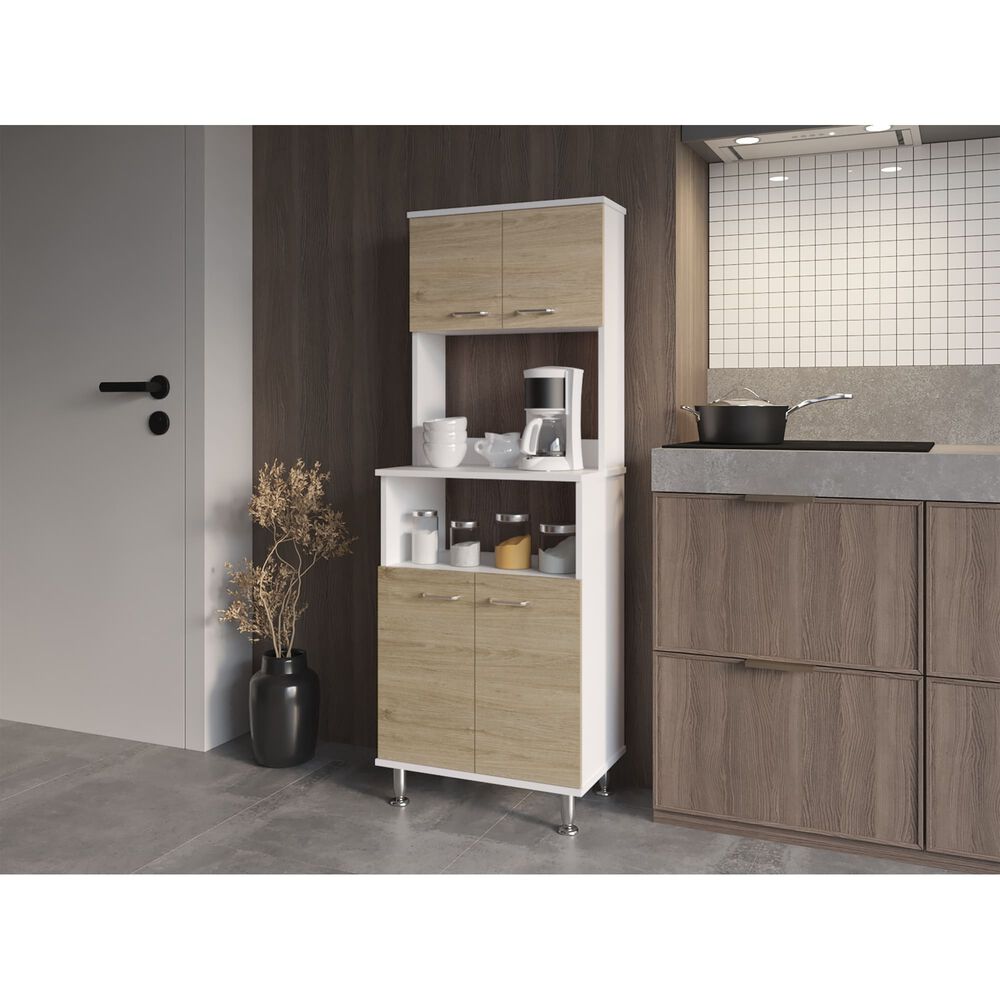 Mueble Microondas 4 Puertas Fm-011c Caf&eacute; Claro Y Blanco image number 3.0