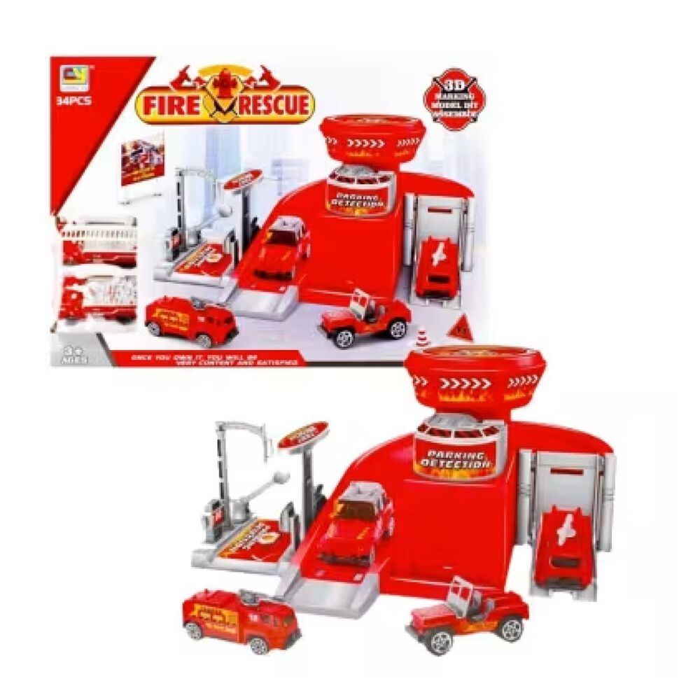 Juguete Pista Estacionamiento De Bomberos 2 Autos Infantil image number 3.0