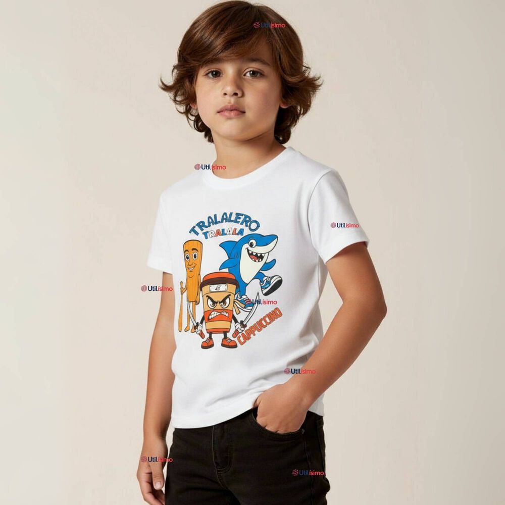 Polera Brainrots 100% Algodón Manga Corta Niño Tralalero Blanco image number 0.0