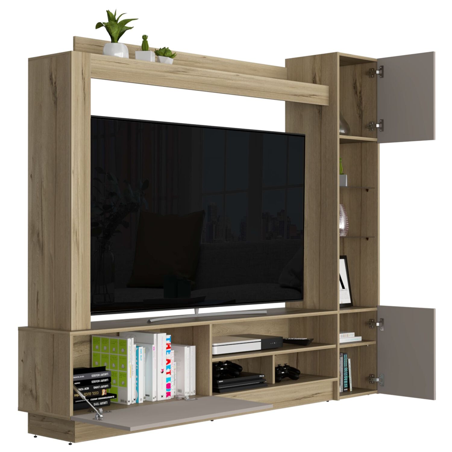 Centro De Entretenimiento Tv 65" Caf&eacute; Claro Y Gris 174,8x204x36,5 Cm image number 1.0