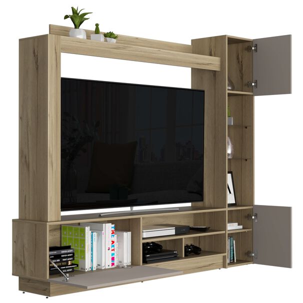 Centro De Entretenimiento Tv 65" Caf&eacute; Claro Y Gris 174,8x204x36,5 Cm