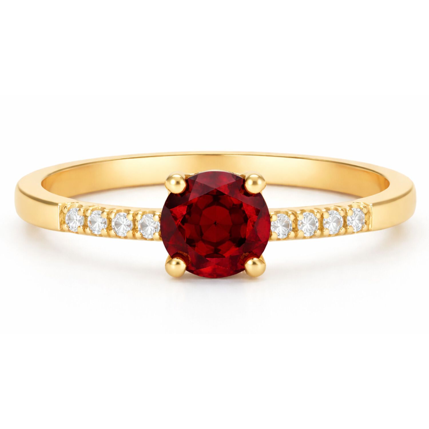 Anillo Solitario Princesa Oro 18k Con Cristal Central 5mm Rojo image number 1.0