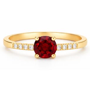 Anillo Solitario Princesa Oro 18k Con Cristal Central 5mm Rojo
