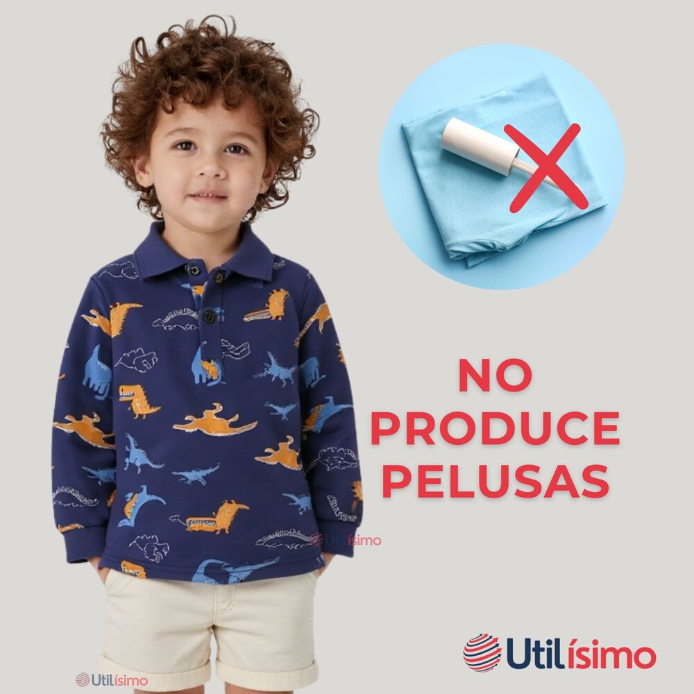 Polera Piqu&eacute; Manga Larga Ni&ntilde;o Con Estampado De Dinosaurios Azul image number 7.0