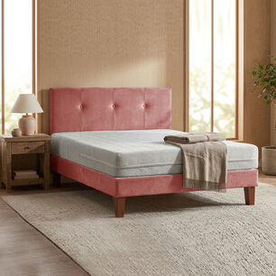 Cama Europea Zen Best 1 Plaza Colchon Espuma Con Funda Velvet Palo Rosa + Respaldo