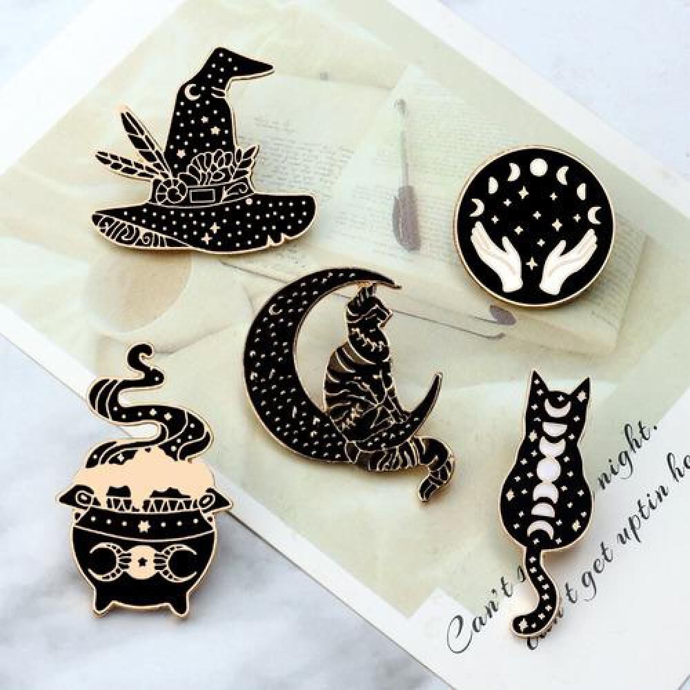Set Pines Broches Gotico Bruja Gato Negro Proteccion Dark image number 3.0
