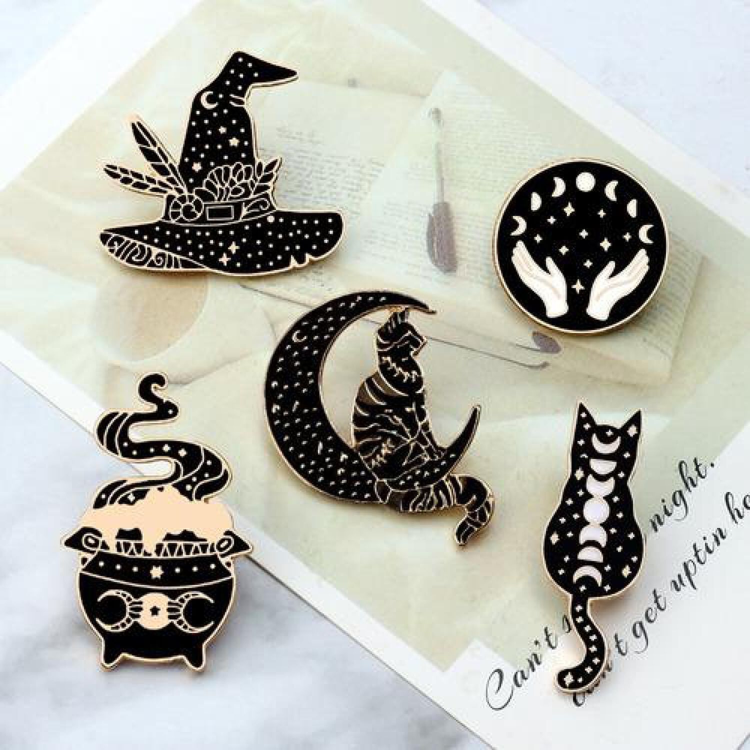 Set Pines Broches Gotico Bruja Gato Negro Proteccion Dark image number 3.0