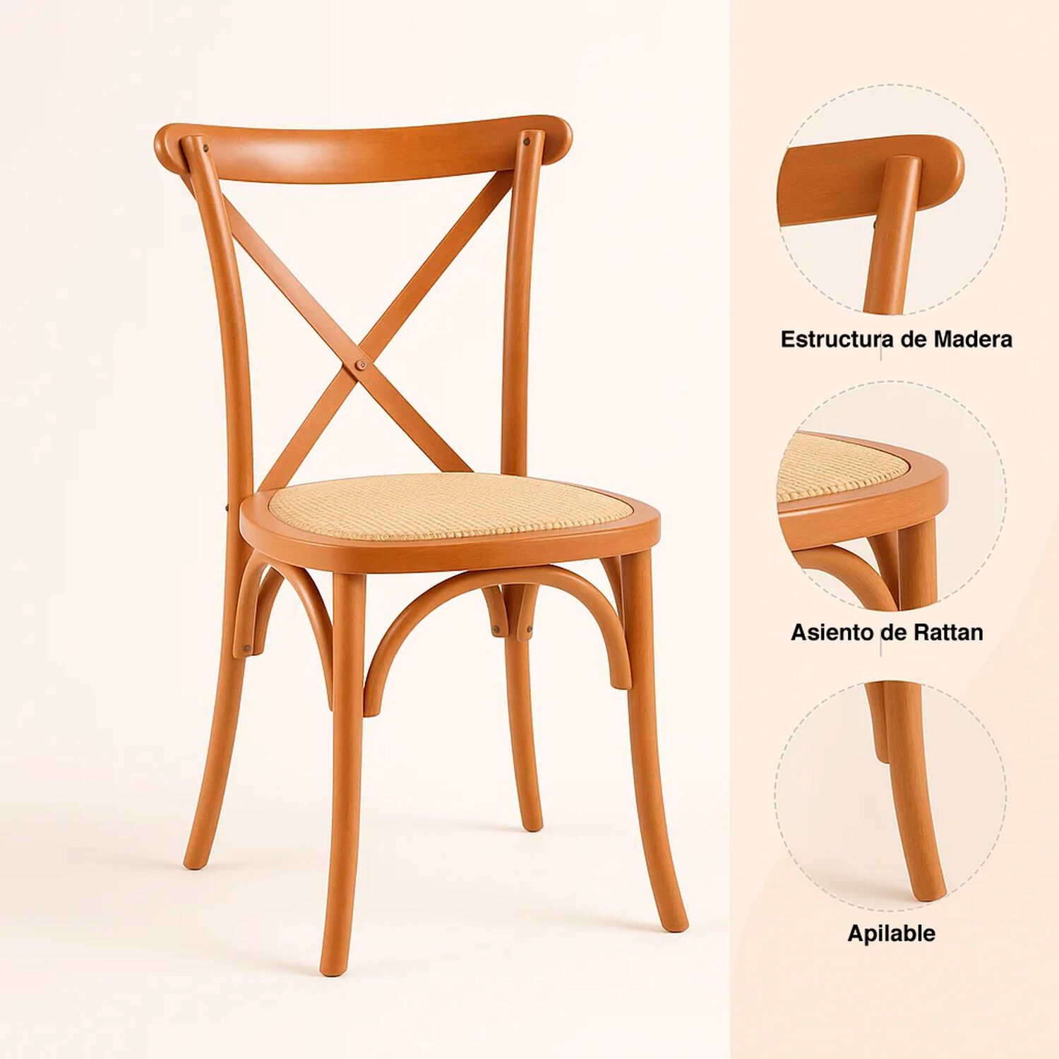 Silla Crossback Madera Rattan Natural image number 4.0
