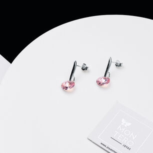 Aros Punto De Luz Plata Italiana 925 Y Cristal Genuino Light Rose