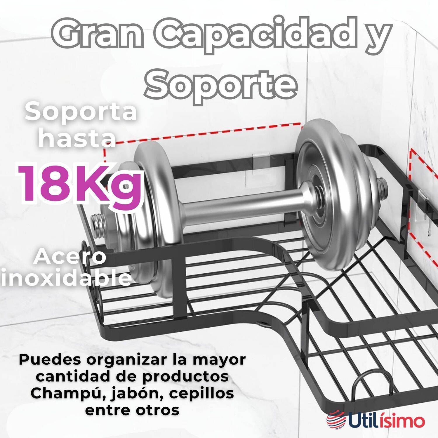 Set Organizador Esquinero Ba&ntilde;o 5 Piezas Acero Inoxidable Instalaci&oacute;n Adhesiva image number 3.0