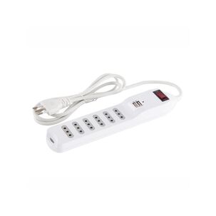 Zapatilla Alargador 1.5mt 6 Entradas 2 Usb Blanco