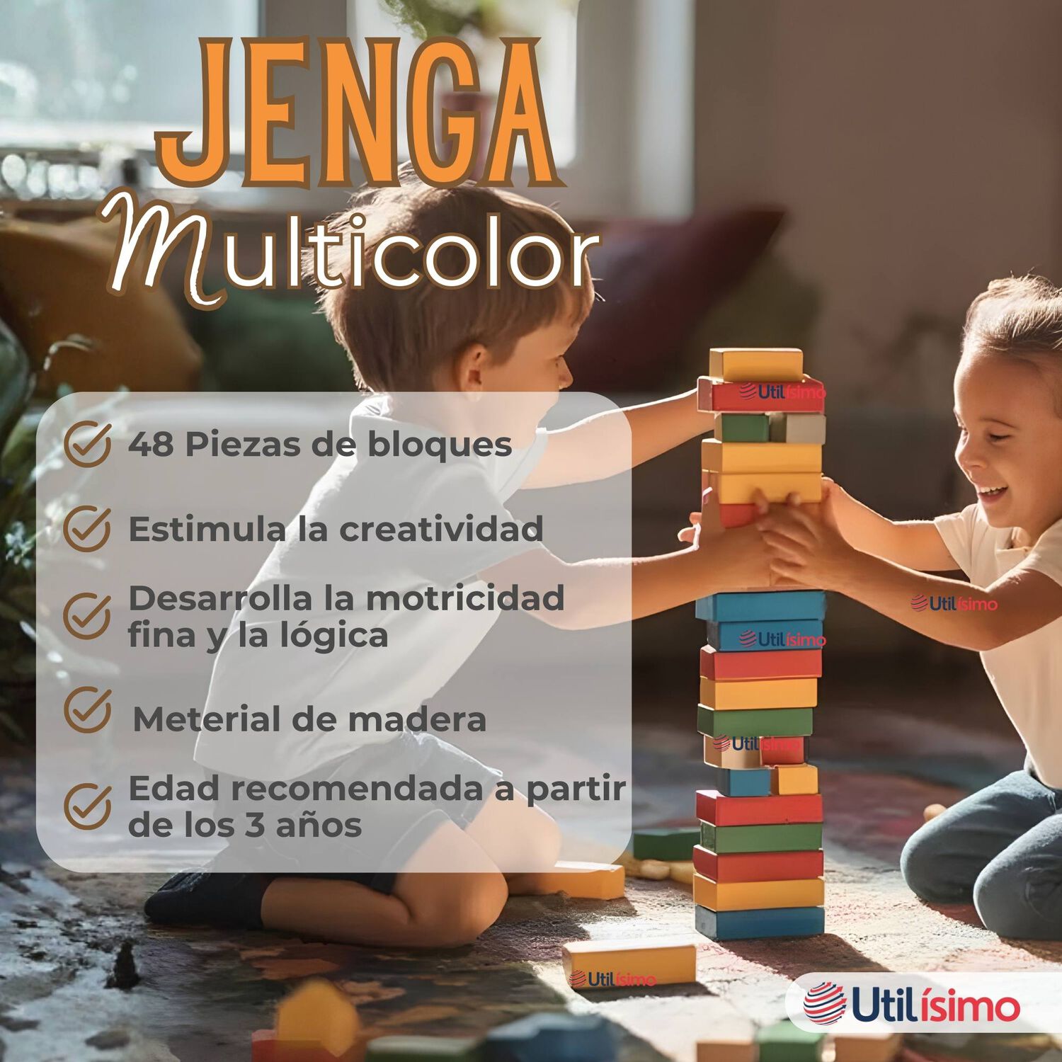 Jenga Juego De Mesa 48 Piezas Multicolor Madera Original image number 1.0